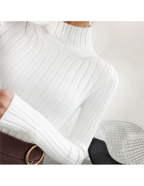 Pullovers 2019 White turtleneck sweater and semi small fresh female short thick slim tight long sleeved all-match knitted shi...