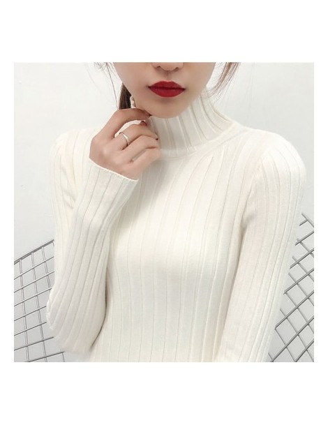 Pullovers 2019 White turtleneck sweater and semi small fresh female short thick slim tight long sleeved all-match knitted shi...