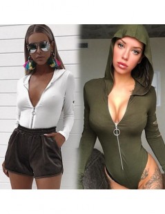 Bodysuits Fashion Womens Cotton V-Neck Bodycon Long Sleeve Hooded Tops Bodysuit Casual One-Piece Body Suit Romper Clothes Jum...