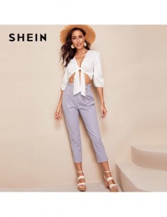 Blouses & Shirts Boho Sexy White Knotted Front Solid Crop Plain Blouse Women 2019 Summer Three Quarter Length SleeveDeep V Ne...