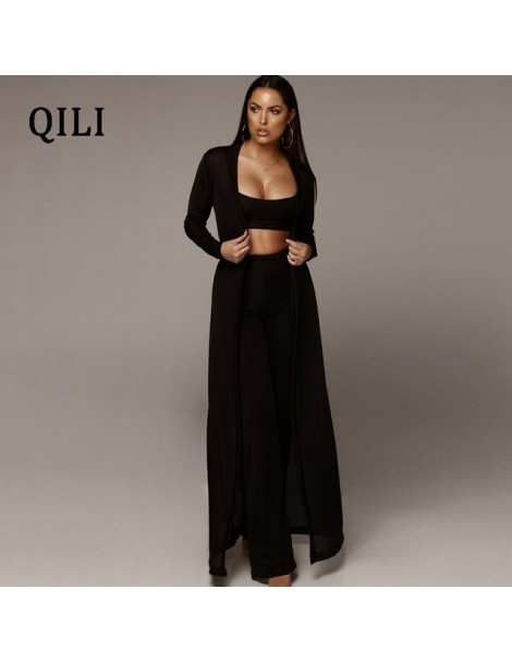 Jumpsuits 2019 Autumn Women Long Sleeve Jumpsuits 3 piece Set Female Robe+Short Top+Wide Leg Long Pants Belted Set Solid Jump...