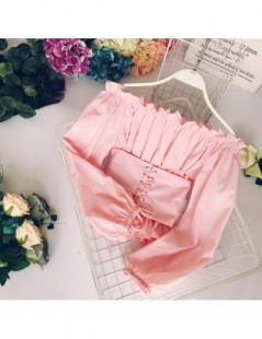 Blouses & Shirts Cute Women Chiffon Blouses Slash-Neck Sashes Shirts Lantern Sleeved Strap Waist Bow Shirred Off Shoulder Lad...