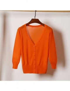 Cardigans Summer Female Knit Thin Cardigan Sweater Coat Short Female Knitted Jacket Women - orange - 493902717536-7 $14.87