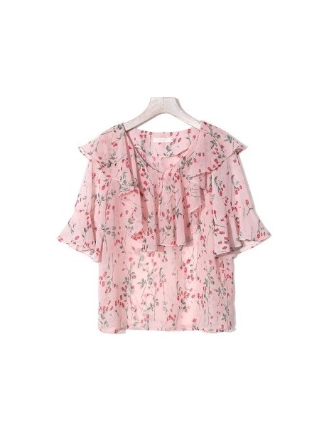 Blouses & Shirts Women's 2018 new fashion chiffon custom color shirt V-neck short-sleeved ruffled floral summer shirt sweet g...