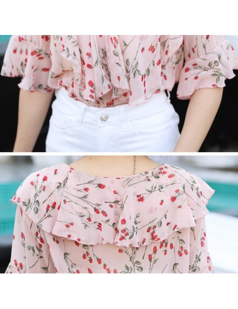 Blouses & Shirts Women's 2018 new fashion chiffon custom color shirt V-neck short-sleeved ruffled floral summer shirt sweet g...