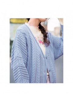 Cardigans 2019 Spring V Neck Artistic Retro Korean Style Elegant Lady Women Cardigan Sweater - Water Blue - 443050496759-1 $3...