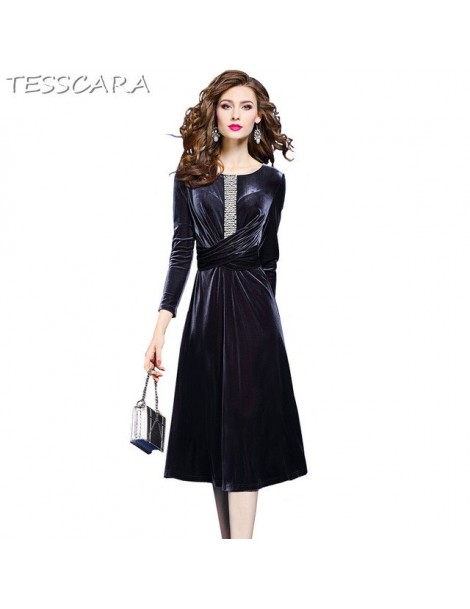 Dresses Women Autumn Winter Elegant Beading Dress Female Velvet Office Party Robe Femme Vintage Designer High Quality Vestido...