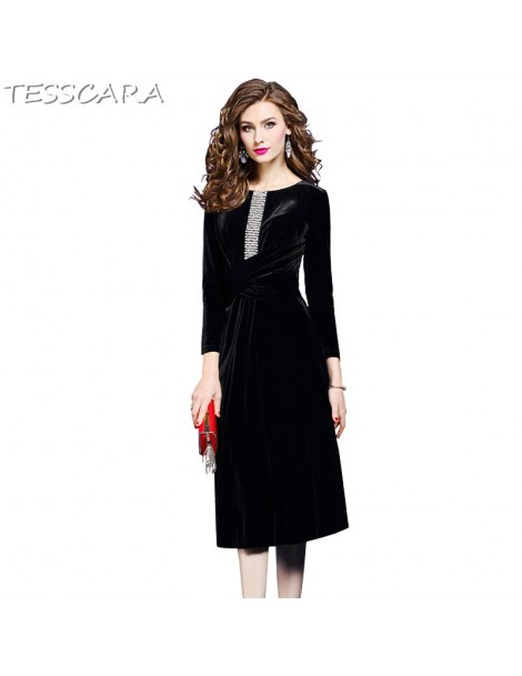 Dresses Women Autumn Winter Elegant Beading Dress Female Velvet Office Party Robe Femme Vintage Designer High Quality Vestido...