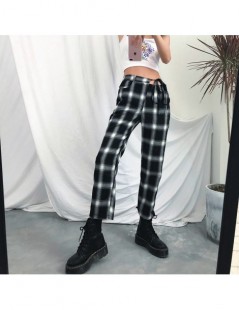 Pants & Capris Women Gray Plaid Ankle-Length Pants 2019 Casual High Waist Trousers Women Drawstring Hollow Out Pants - Black ...