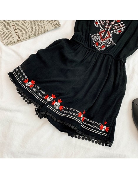 Rompers New Boho Embroidery Ethnic Style Sexy Summer Spaghetti Strap Rompers Short Jumpsuit Casual Women Playsuit Beach Holid...