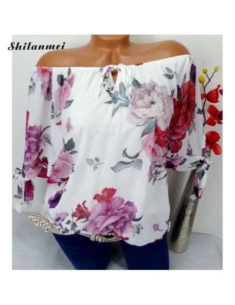 Blouses & Shirts 2019 Summer Plus Size 5xl 4xl Women Blouses Ladies Short Sleeve Floral Print Shirt Off Shoulder Causal Top B...