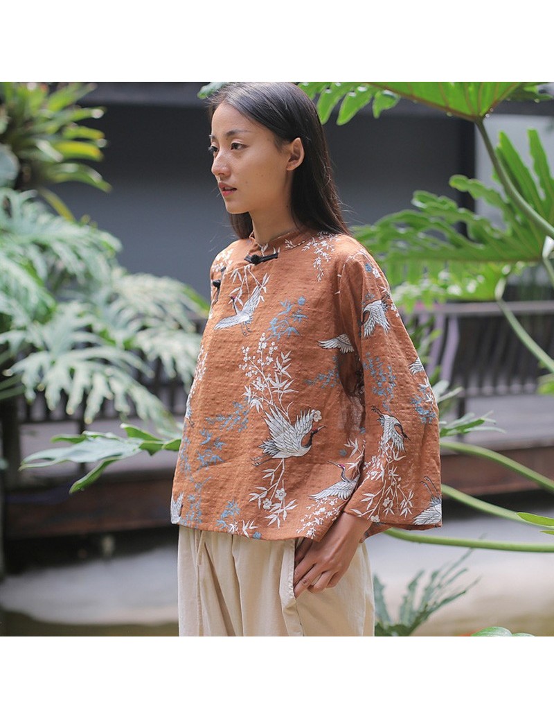 Chinese Style Shirts For Women Button Blouses Stand Vintage Tops 2019 ...