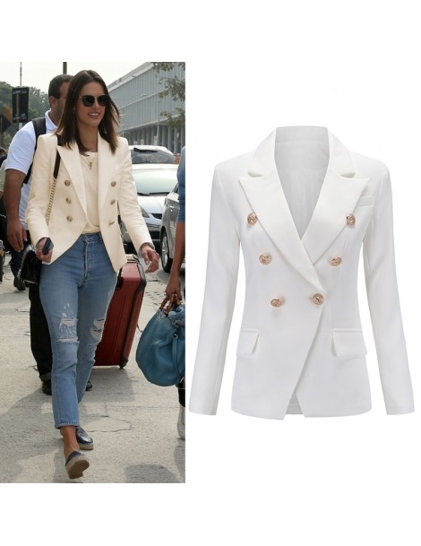 Blazers European Runway Classic Designer Shawl Collar Double Breasted Buttons Black & White Blazers Office Lady Blazer Plus S...