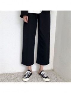 Jeans 2019 autumn women straight wide-legged jeans solid color wide leg female students preppy style button fly cotton linen ...