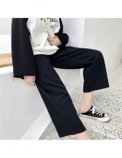 Jeans 2019 autumn women straight wide-legged jeans solid color wide leg female students preppy style button fly cotton linen ...