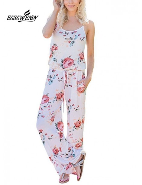 Jumpsuits New Jumpsuits for women 2019 Casual Straight Jumpsuit Sleeveless Spaghetti Strap Printed Jumpsuit waist lace up Wom...