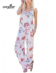 Jumpsuits New Jumpsuits for women 2019 Casual Straight Jumpsuit Sleeveless Spaghetti Strap Printed Jumpsuit waist lace up Wom...