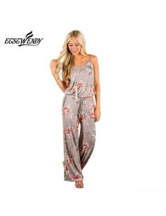 Jumpsuits New Jumpsuits for women 2019 Casual Straight Jumpsuit Sleeveless Spaghetti Strap Printed Jumpsuit waist lace up Wom...