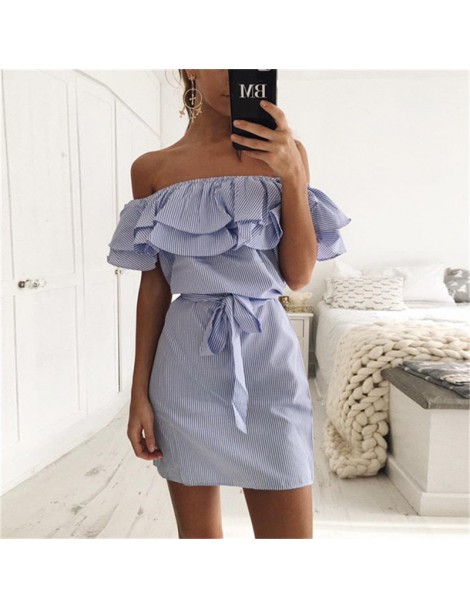 Dresses S-3XL Women Dresses Striped Slim Dress Ruffle Collar 2019 New Bandage Sundress Casual Sexy Bodycon Summer Dress Vesti...