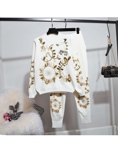 Women's Sets Autumn Women Set Embroidery Sweater Knitted Pencil Pants Two Piece Outfits Female Casual White Pullover Tops Kni...