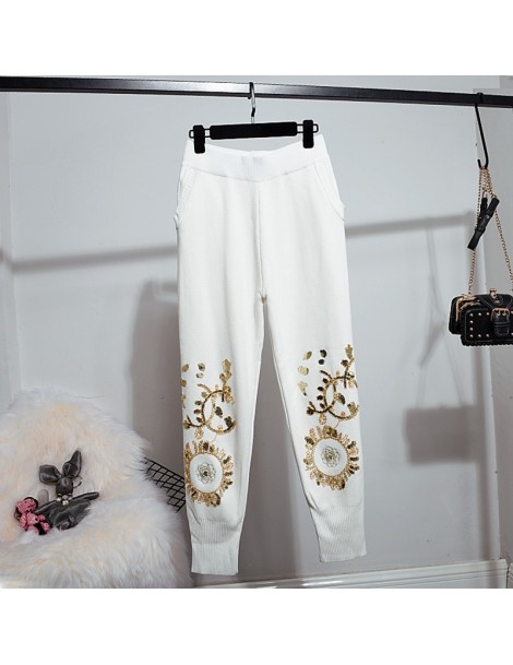 Women's Sets Autumn Women Set Embroidery Sweater Knitted Pencil Pants Two Piece Outfits Female Casual White Pullover Tops Kni...