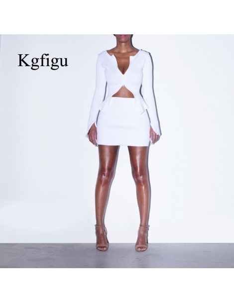 Women's Sets Kylie jenner ribbed tops and skirts sets 2019 Autumn two pieces sets sexy zipper full sleeve white matching sets...