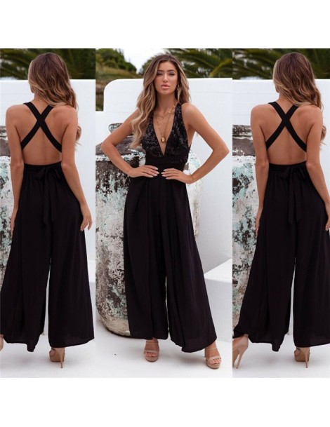 Jumpsuits Newest Women Deep V Neck Jumpsuit Ladies V-neck Sleeveless Playsuit Casual Party Loose Wide Leg Romper - Green - 4L...