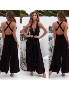 Jumpsuits Newest Women Deep V Neck Jumpsuit Ladies V-neck Sleeveless Playsuit Casual Party Loose Wide Leg Romper - Green - 4L...