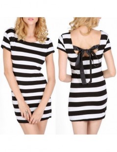 Dresses 2019 Korean Fashion Striped Print Summer Dress Women Backless Short Sleeve Bandage Sexy Dress Slim Mini Party Dress V...