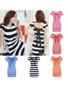 Dresses 2019 Korean Fashion Striped Print Summer Dress Women Backless Short Sleeve Bandage Sexy Dress Slim Mini Party Dress V...