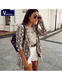 Jackets Women basic Jacket England Style Snake Print Jackets 2019 Pockets Notched Collar Long Sleeve Coat Female Outerwear Co...