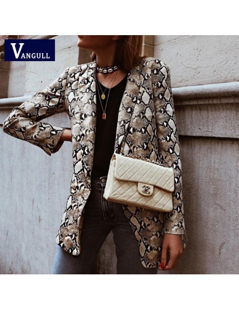 Jackets Women basic Jacket England Style Snake Print Jackets 2019 Pockets Notched Collar Long Sleeve Coat Female Outerwear Co...