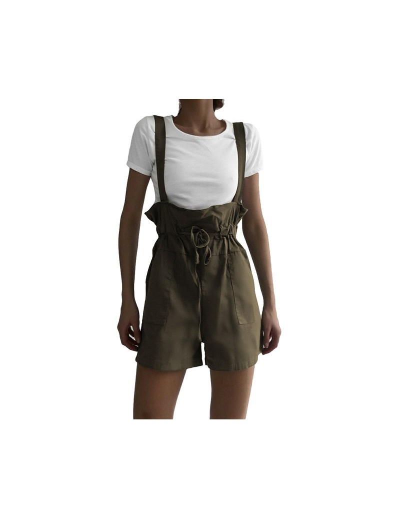 Rompers Women Fashion Pocket Suspender Playsuit Fashion Ruffle High Waist Rompers Summer Casual Strappy Short Jumpsuit Loose ...