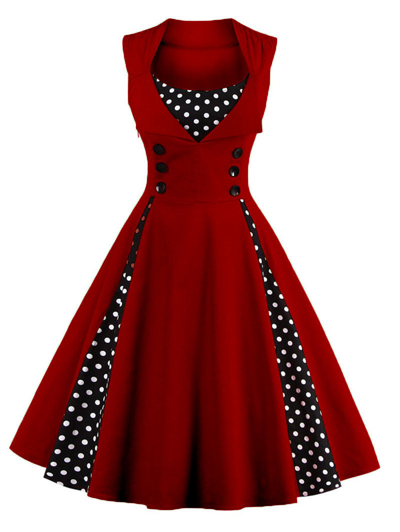 S-4XL Women Robe Retro Vintage Dress 50s 60s Rockabilly Dot Swing Pin ...