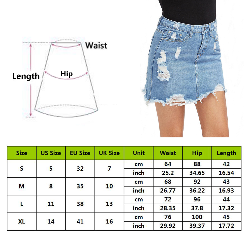 Women's Summer Hole Denim Basic Pocket Jeans Skirt 2019 Casual Slim Mid ...