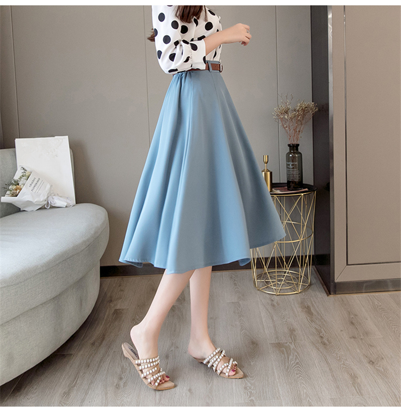 New 2019 Spring Summer Women Elegant Skirts Vintage Casual A-Line Belt ...